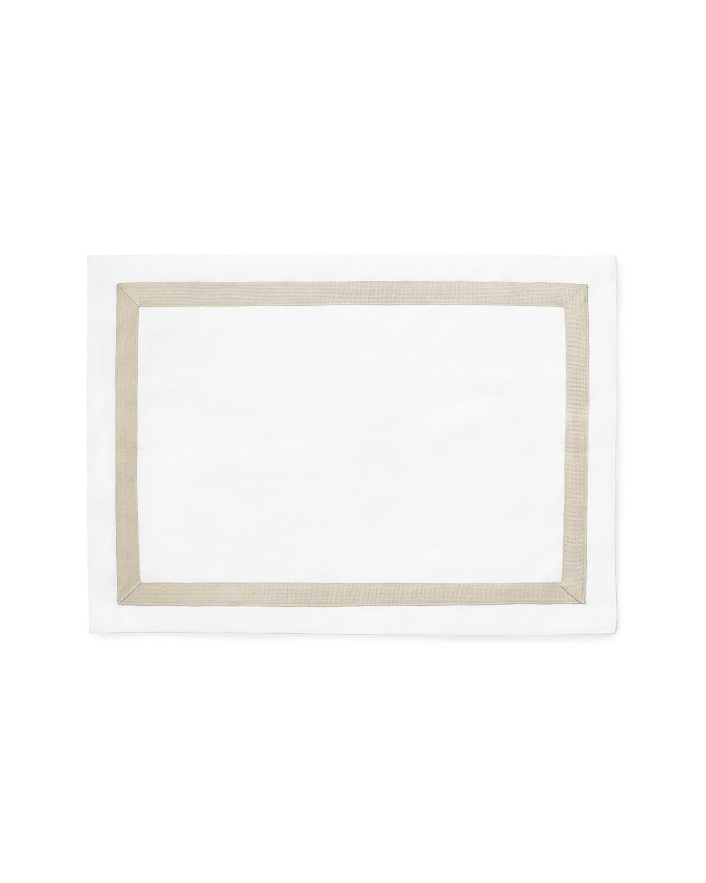 Monogrammed napkin and matching placemat set in elegant white organic cotton with a stylish beige border. Perfect for weddings, housewarming gifts, hostess gift, gift for wife