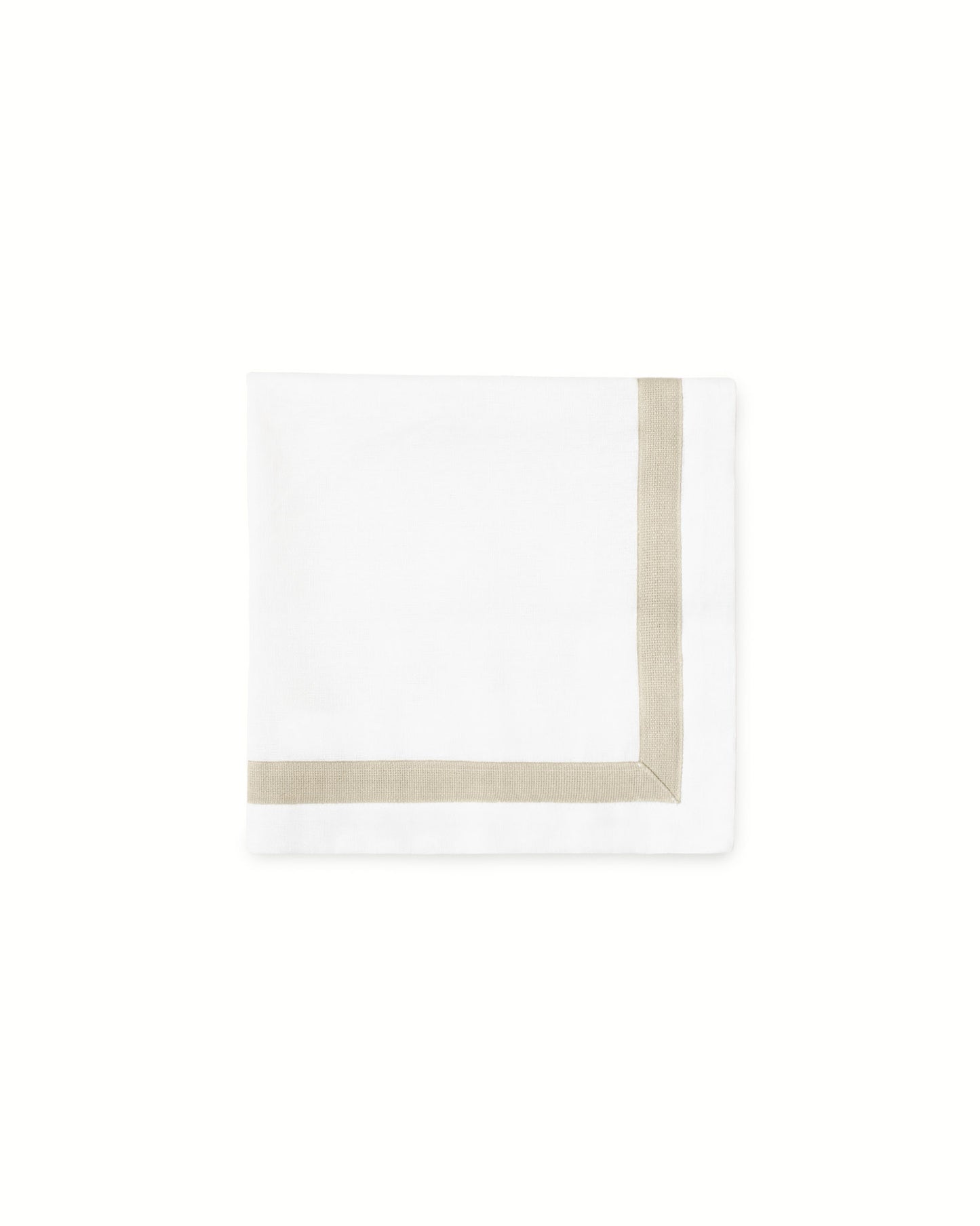 Transform your dining setting with our personalized set of 4 classic white napkins featuring beige trim. Made from soft cotton and measuring 20”x20”, these napkins add sophistication to holiday hosting decor or weddings.