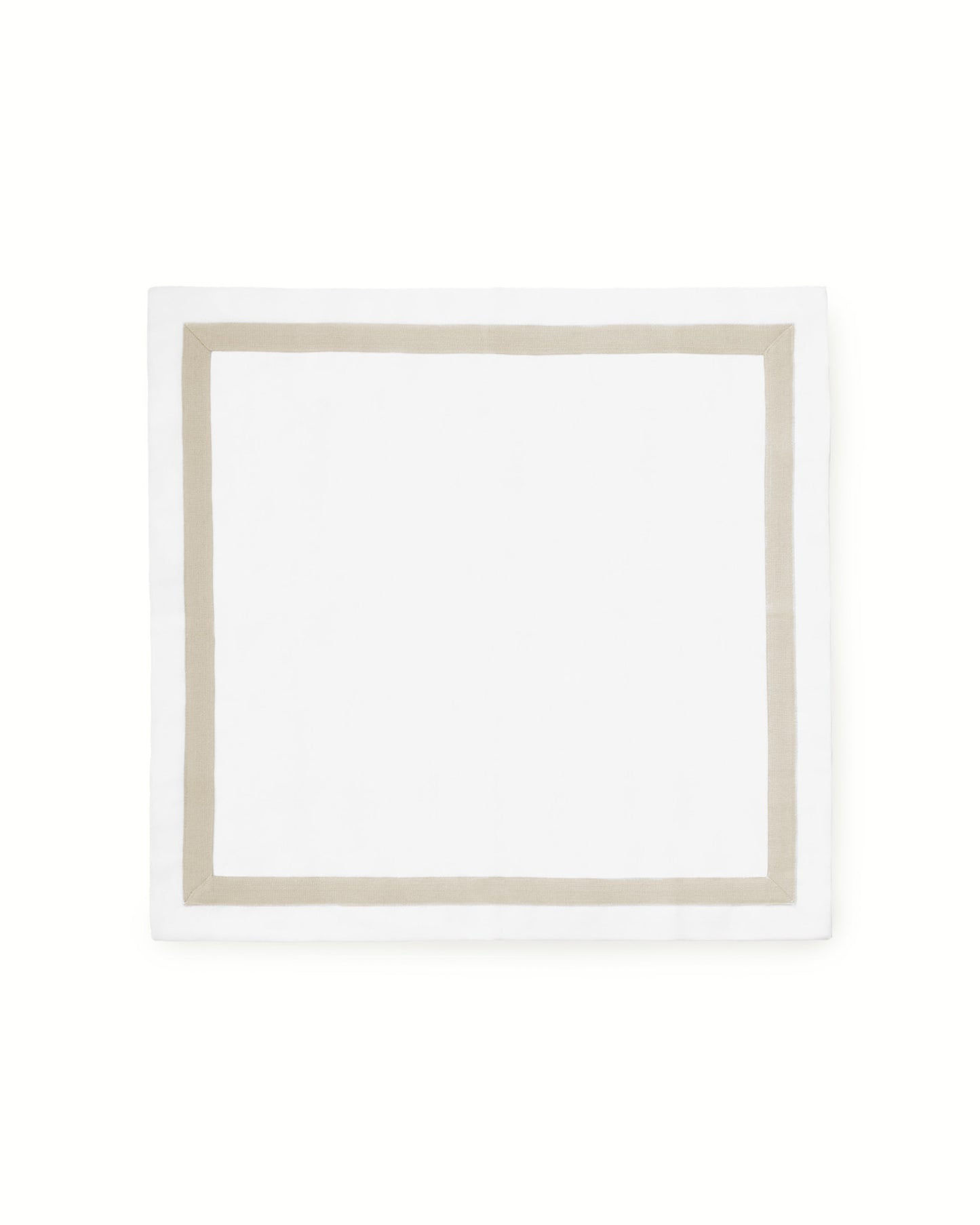 Enhance your dining with our set of four monogrammed white linen napkins with beige trim. Made from soft, high-quality cotton (20”x20”), they add elegance to any table—perfect for Easter, Christmas gatherings, or weddings.