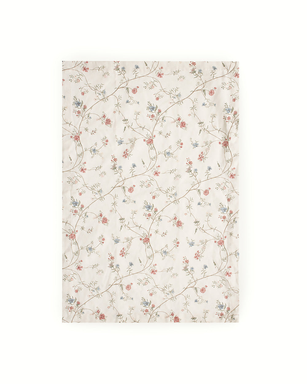 Floral cotton tea towel featuring a hand-drawn botanical print, perfect for drying dishes, lining bread baskets, styling the kitchen, and everyday use.
