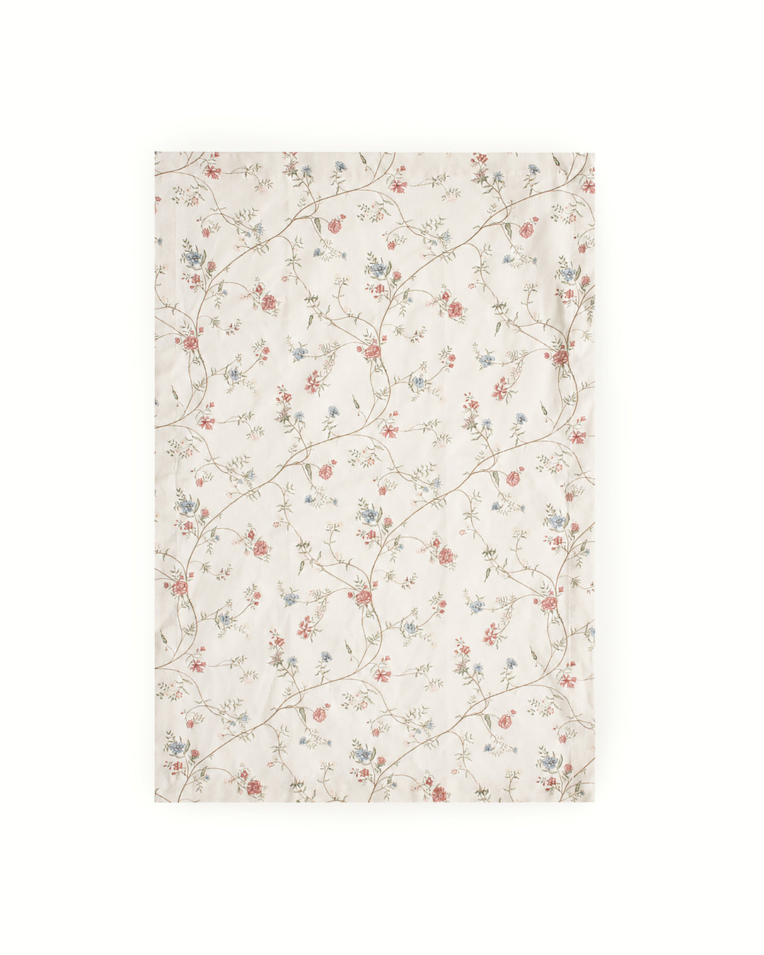 Floral cotton tea towel featuring a hand-drawn botanical print, perfect for drying dishes, lining bread baskets, styling the kitchen, and everyday use.