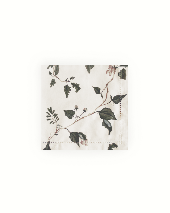 Botanical cotton dinner napkins for hosting dinner parties