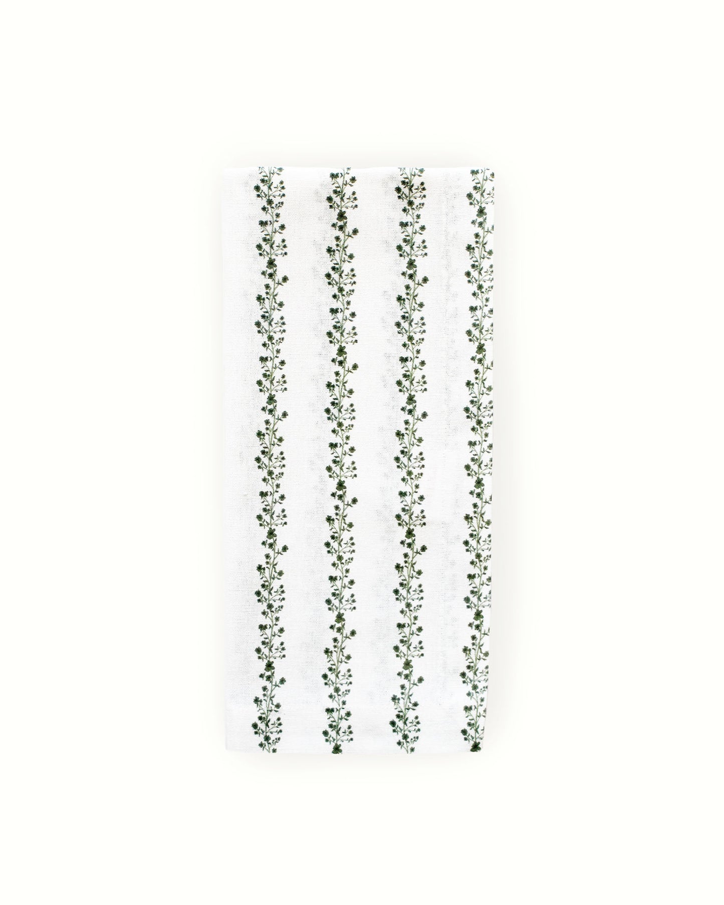 Begonia stripe organic cotton tea towel for Thanksgiving hosting. Hand-drawn floral, hanging loop. Perfect for holiday baking, dishes, gift baskets. Made ethically