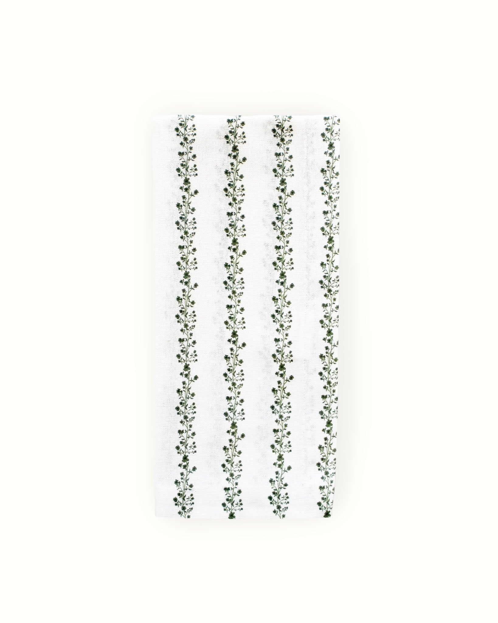 Begonia stripe organic cotton tea towel for Thanksgiving hosting. Hand-drawn floral, hanging loop. Perfect for holiday baking, dishes, gift baskets. Made ethically