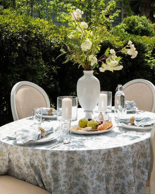 Floral tablecloth featuring Hyacinth design, great for seasonal gatherings, casual meals, and Mother’s Day hosting.