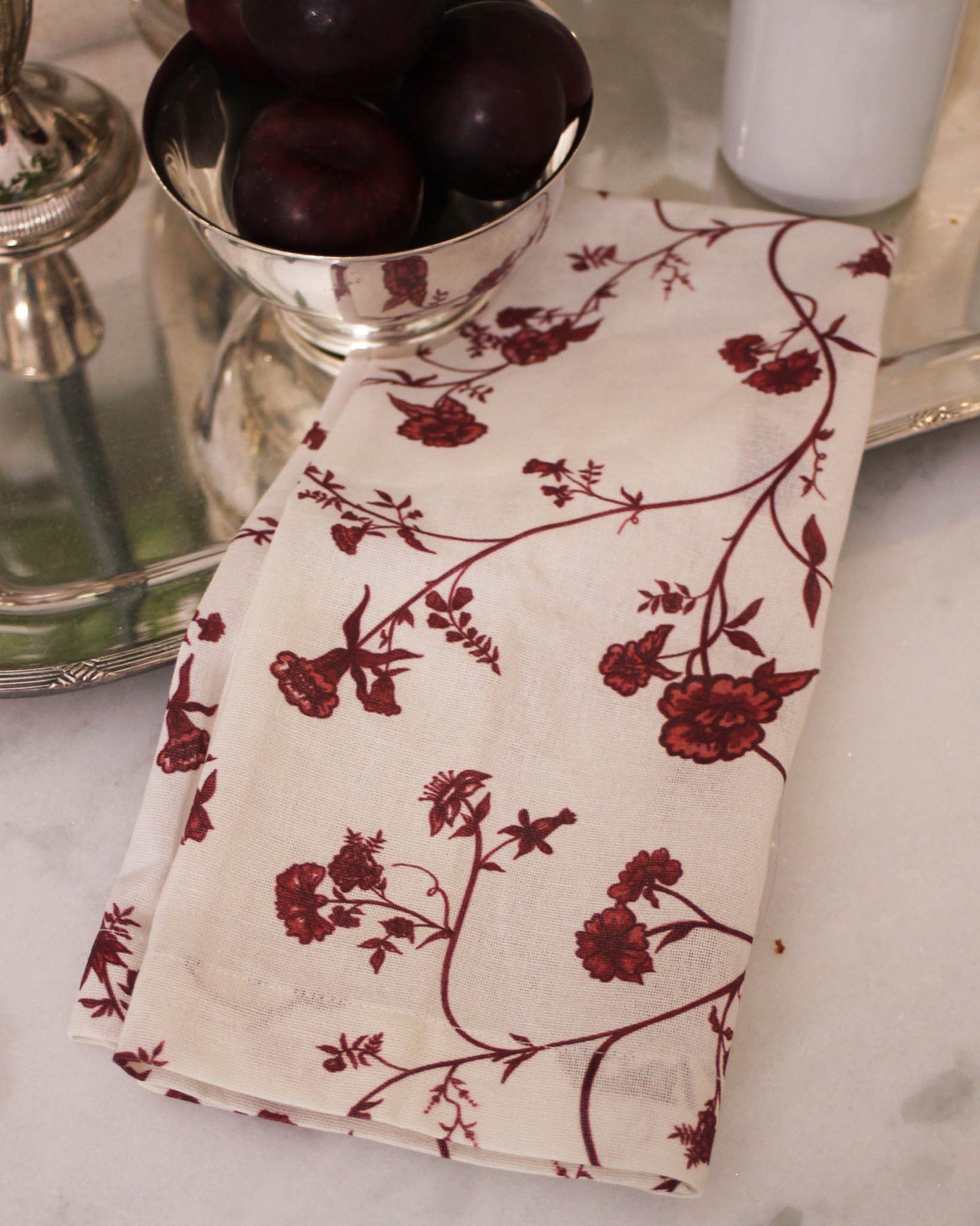 Decorative floral tea towel made from ethically sourced organic cotton, ideal for holiday hosting or gifting
