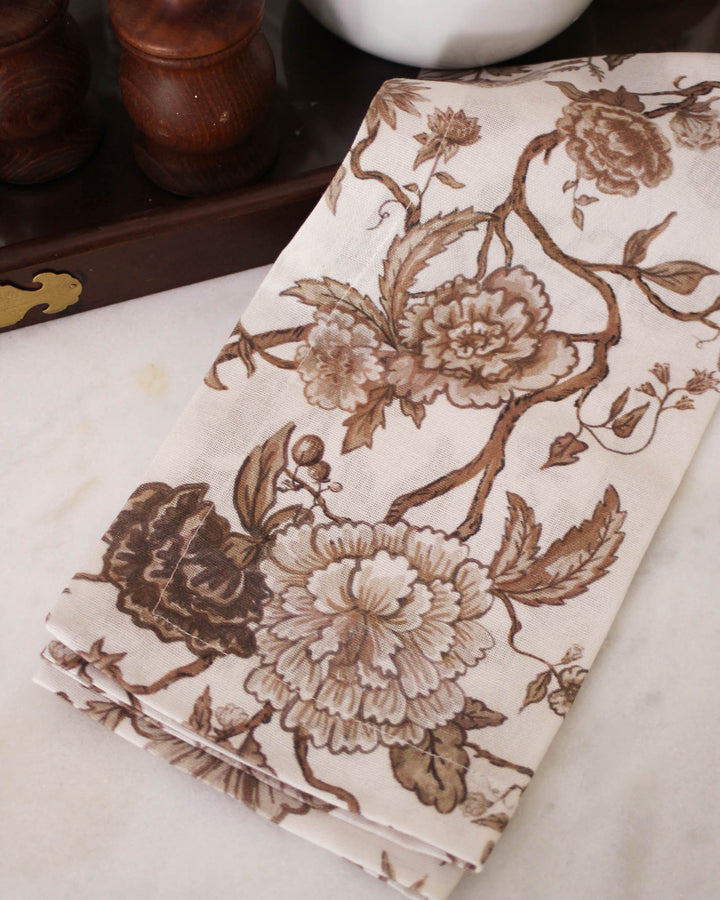Chestnut floral tea towel with monogram option, a thoughtful hostess or housewarming gift for bakers and cooks.