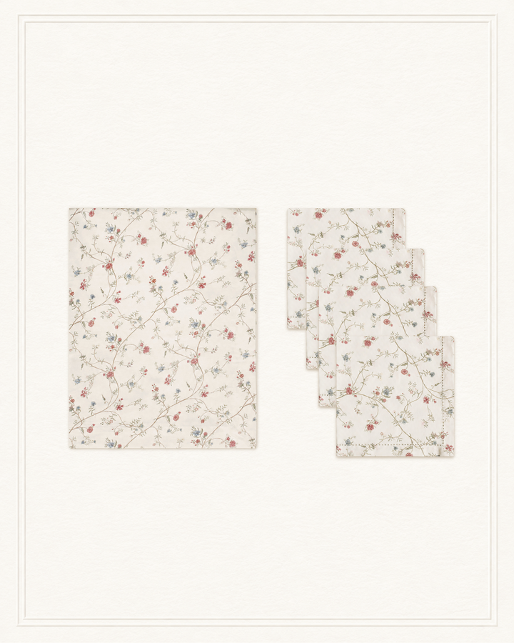 Antique Floral Tablecloth & Napkin Set