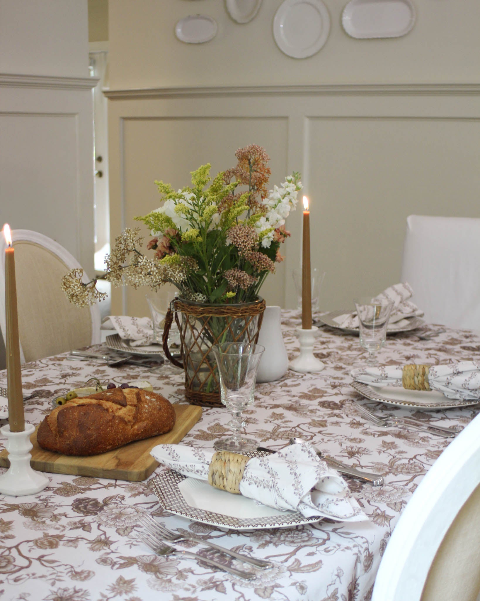 Chocolate brown cotton tablecloth available in multiple sizes to fit your holiday decor