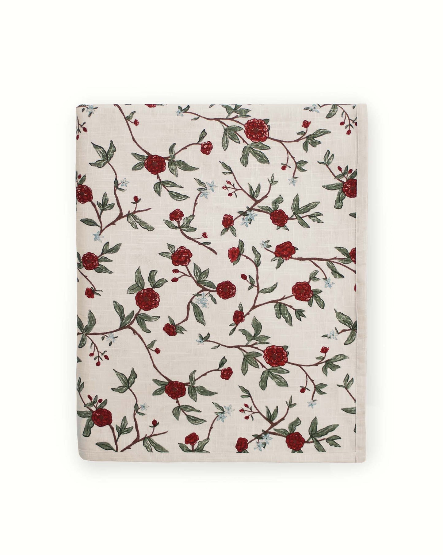 Christmas red floral tablecloth for holiday dining, organic cotton festive table linen by Willamere