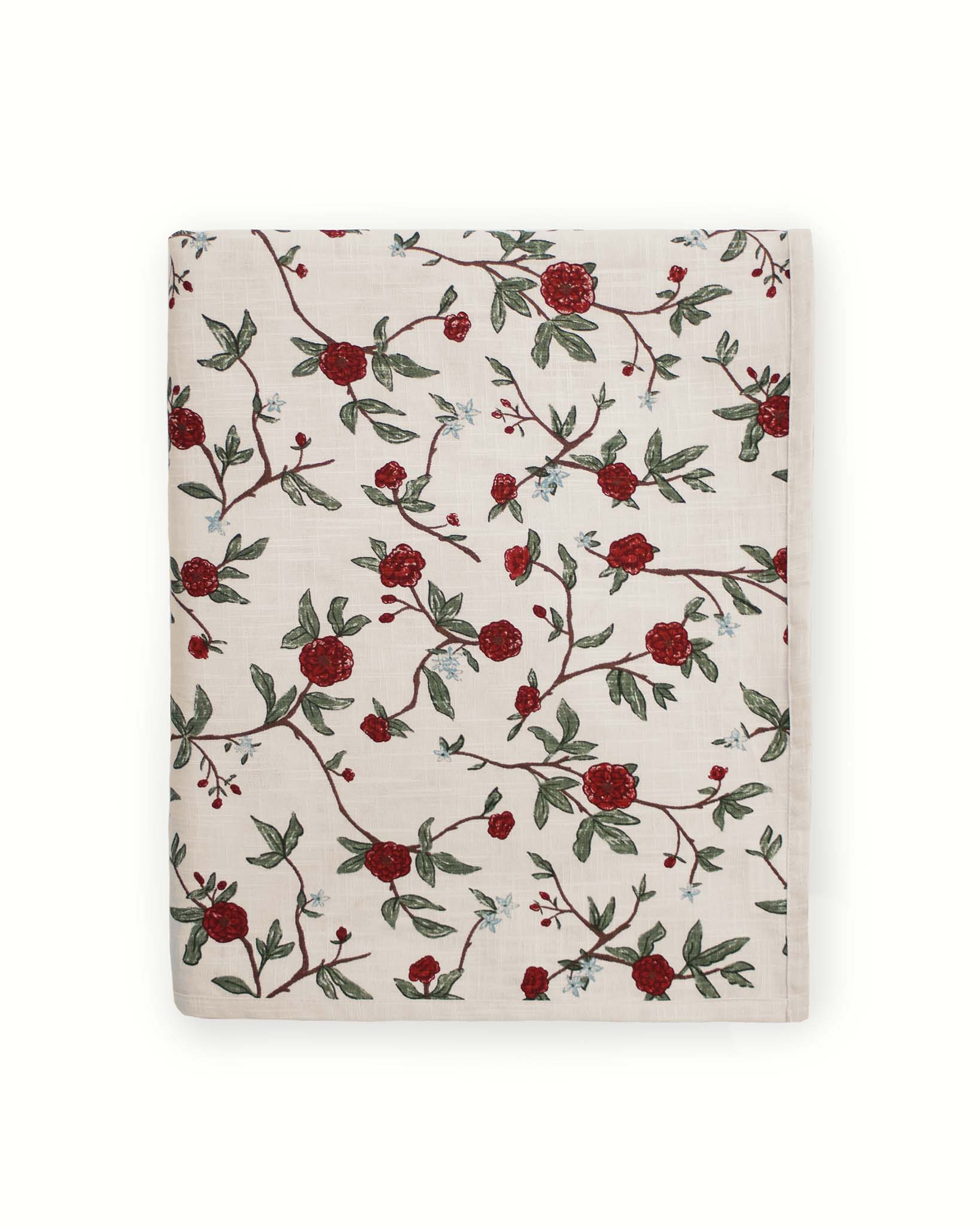 Christmas red floral tablecloth for holiday dining, organic cotton festive table linen by Willamere