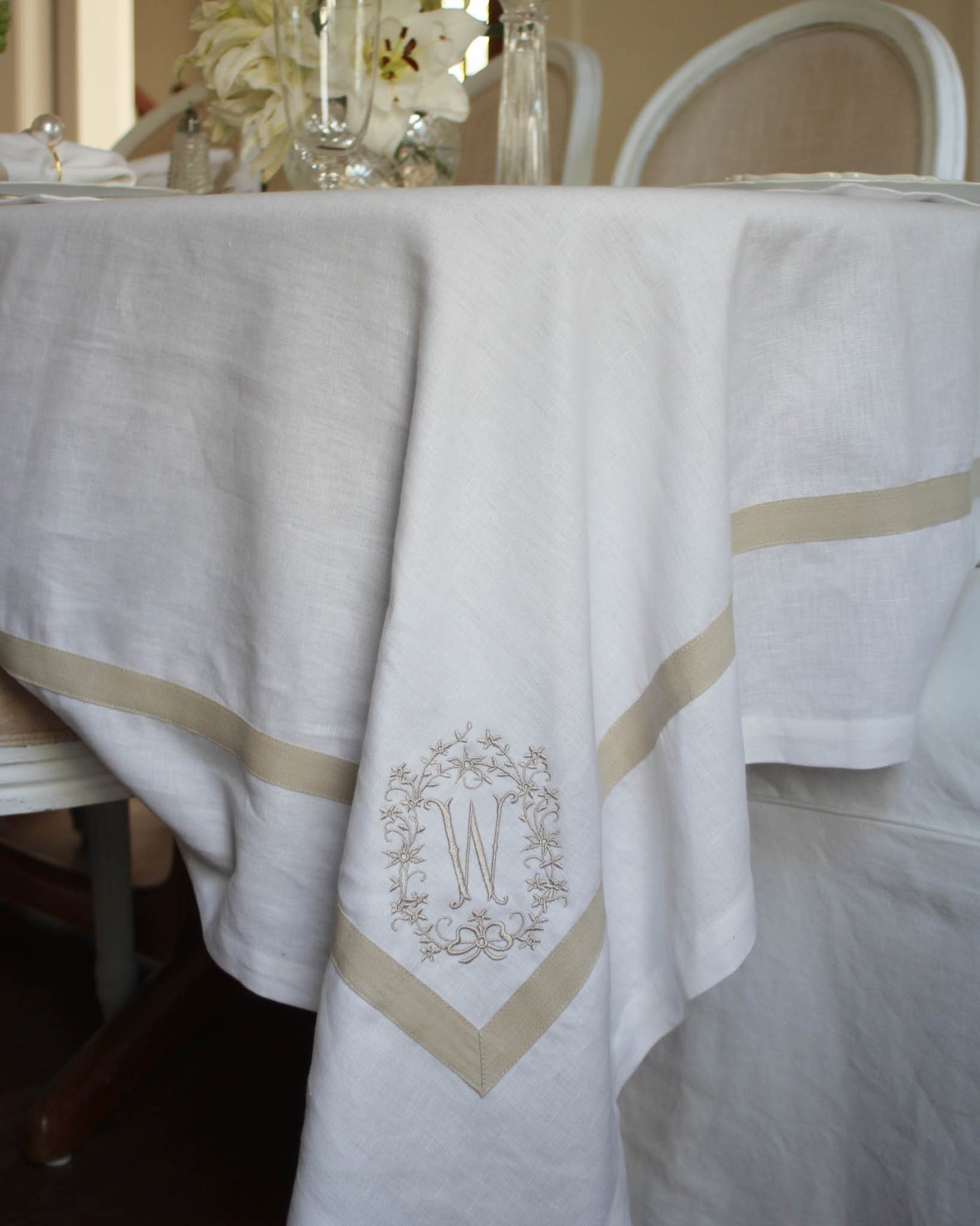 Custom embroidered tablecloth, perfect gift for weddings, Christmas or anniversaries