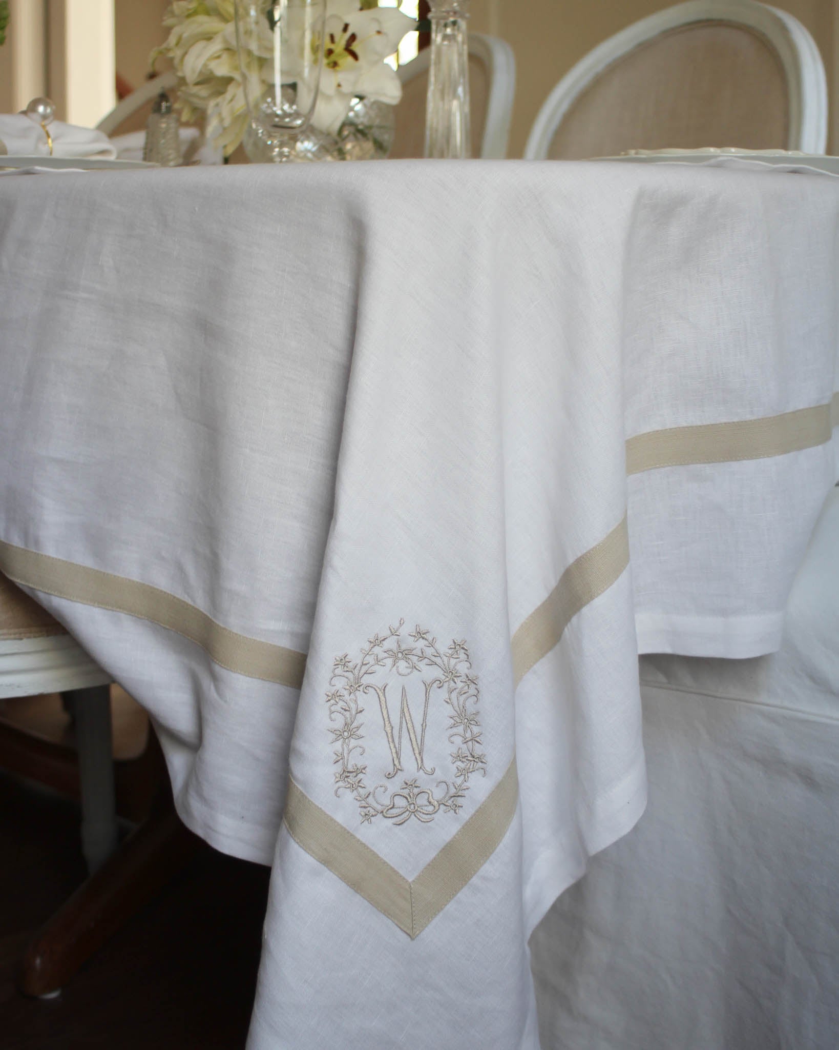 Custom embroidered tablecloth, perfect gift for weddings, Christmas or anniversaries