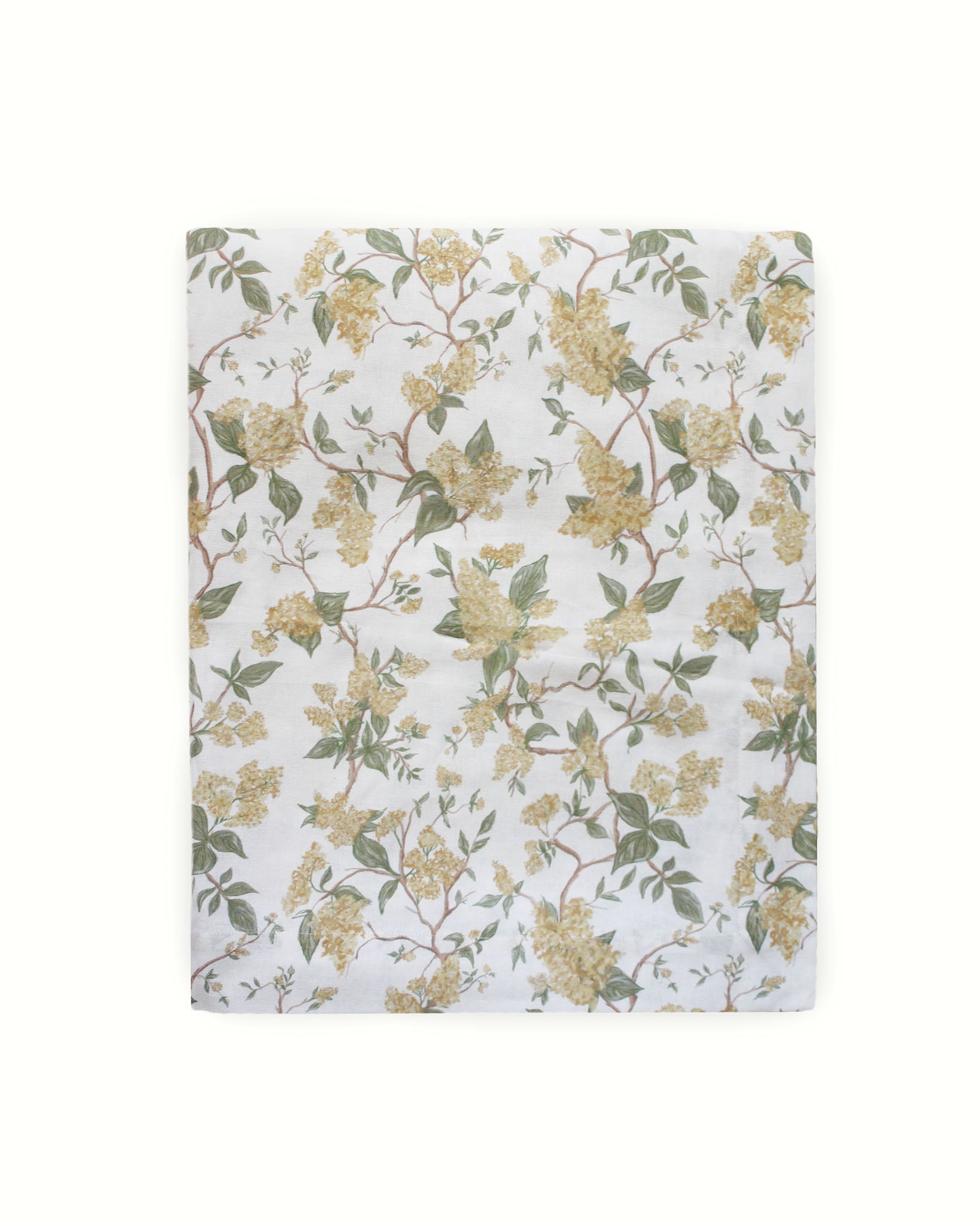 Organic cotton Hyacinth Marigold tablecloth with hand-drawn floral design. Perfect for fall gatherings, Thanksgiving dinners, and holiday entertaining. Ethically made and sustainably sourced in India