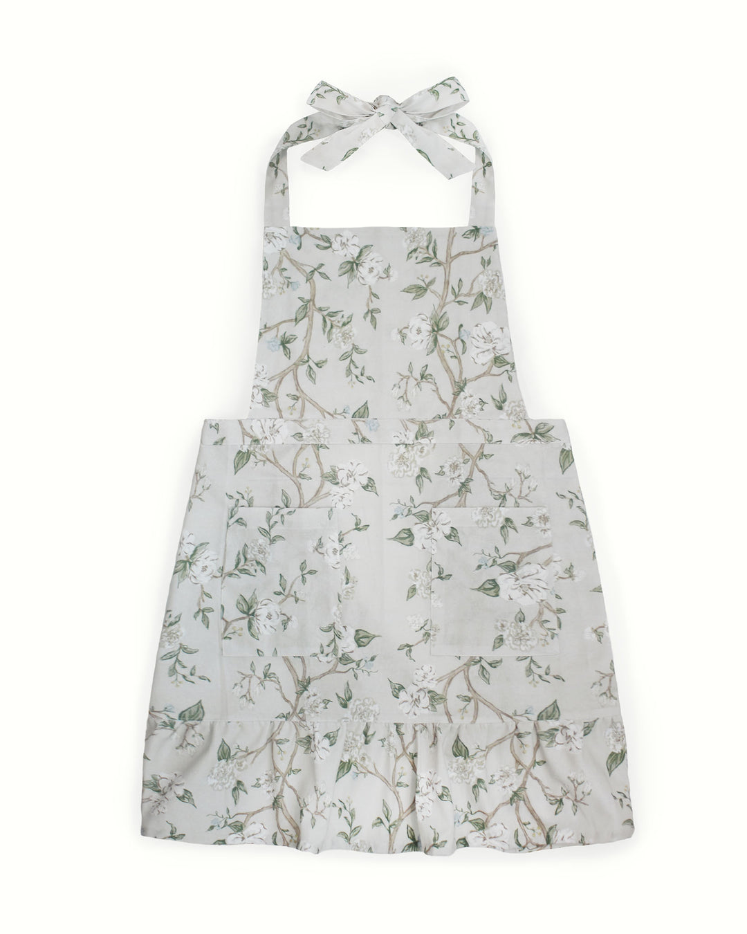Camellia floral apron made from 100% cotton, adjustable fit, perfect for cooking, baking, hosting, and everyday kitchen wear. The perfect hostess and Mothers Day gift.