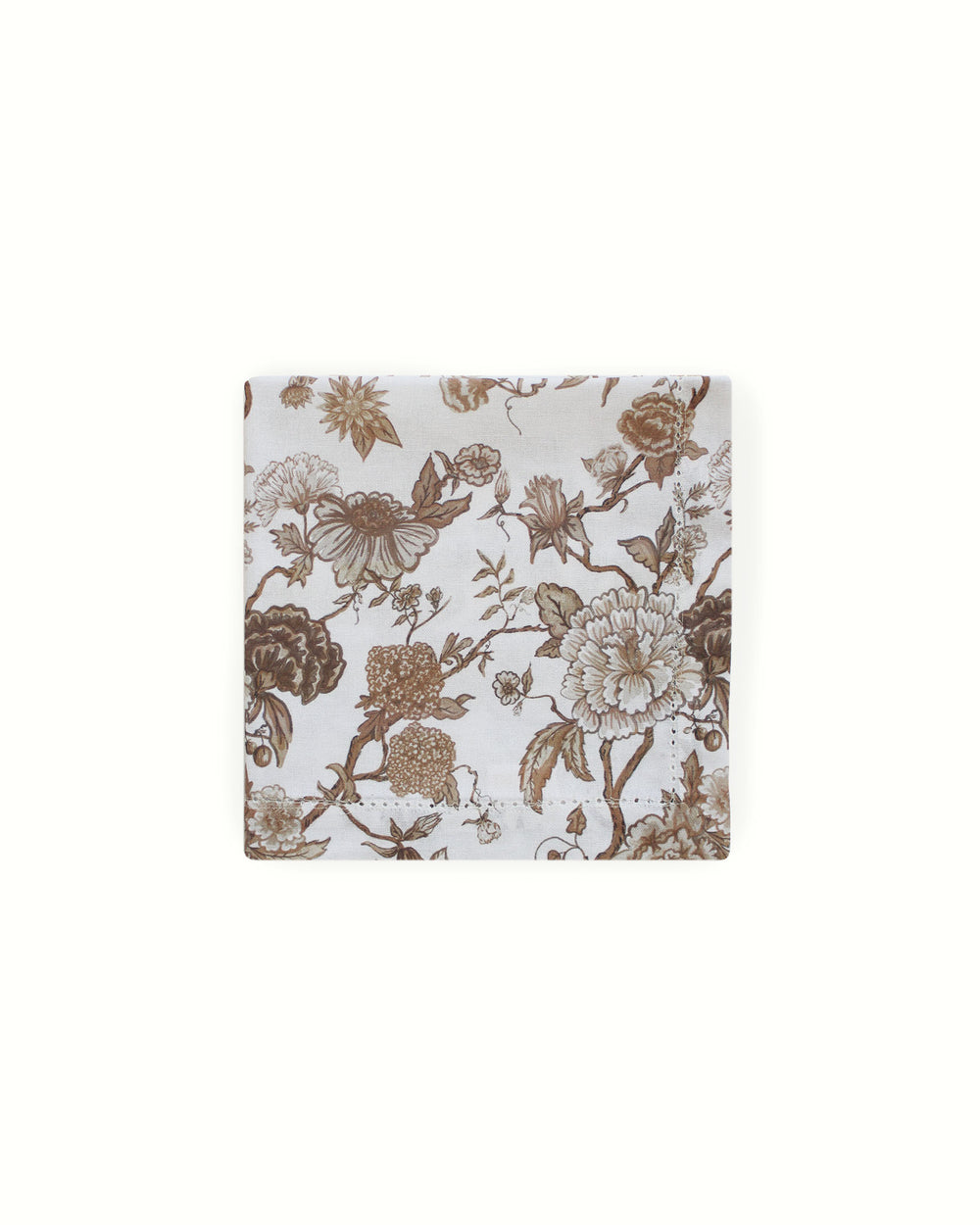 Embrace the grand millennial decor trend with these heritage-inspired brown botanical napkins. Sold as a set of 4, these cotton table napkins feature a continuous pattern of green petals and vines on a crisp white background. They are designed to move away from "fast" decor toward an heirloom quality. Measuring 20x20 inches, they are versatile for rehearsal dinners or country table decor. Pair with coordinating linens to turn your dining table into a storied piece of furniture.