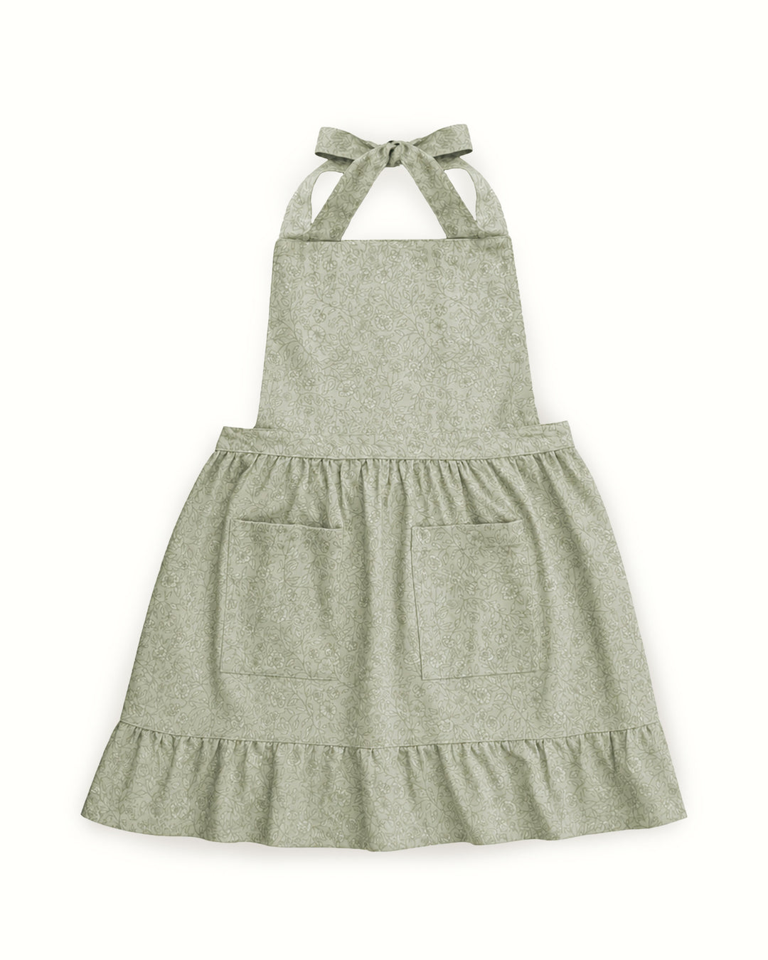 Floral baking apron for women with ruffle trim and spacious pockets, perfect for everyday cooking, holiday baking, and entertaining at home.