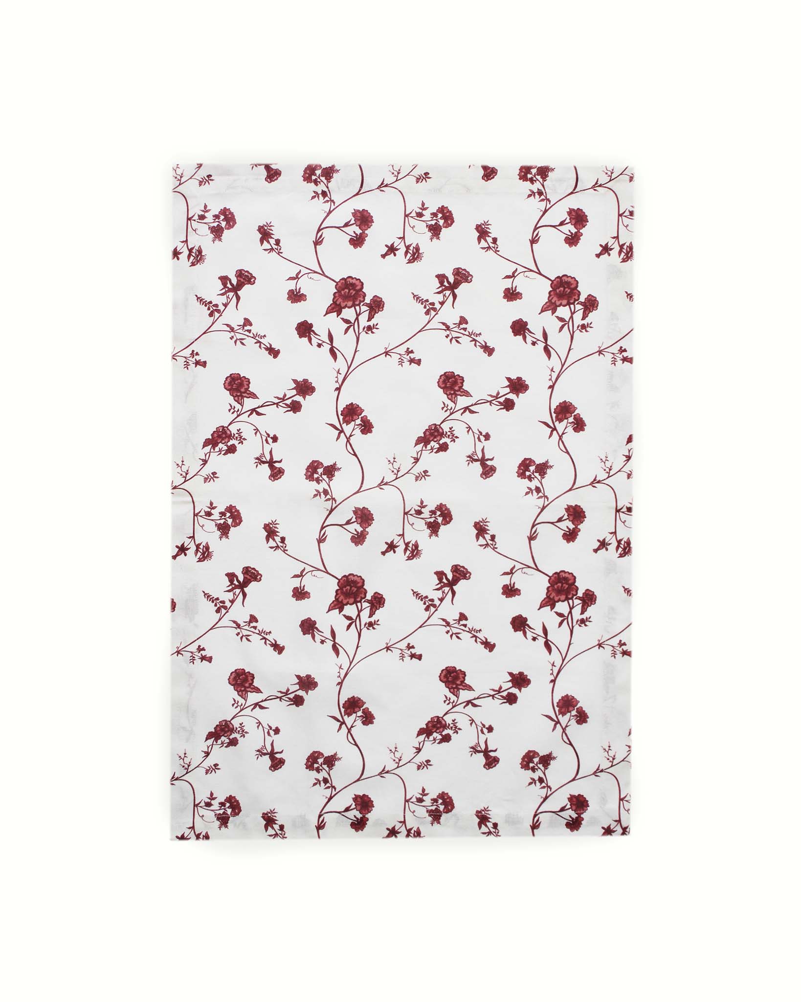 Red Floral Tea Towel made from 100% organic cotton with hand-drawn red floral print and hanging loop.