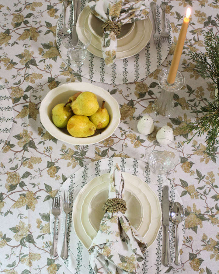 William Morris Inspired Print rectangle tablecloth in a lush yellow floral. Available in 66x104 and 66x120 inches, this Dining Table Cloth is perfect for a Rehearsal Dinner Tablecloth or a botanical Wedding Tablecloth. This yellow Floral Tablecloth doubles as vibrant Holiday Decor. A wonderful Mother's Day Gift for Mom, Grand Ma, or Friend. Handcrafted with love, this Floral Cotton Table Cloth complements your fine china for a seamless look.
