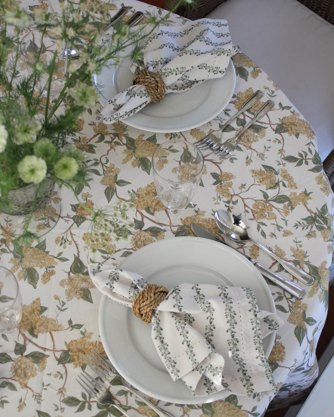 Floral napkins styled for a welcoming table, ideal for hosting friends and family dinners.