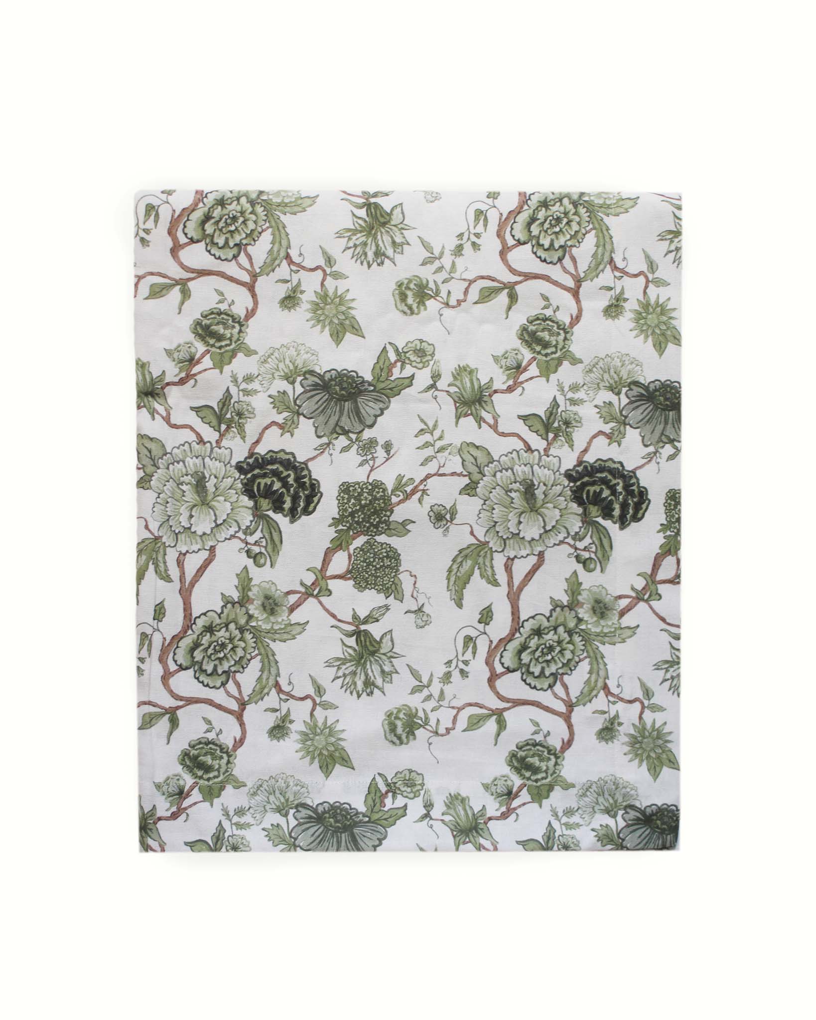 Green fern floral organic cotton tablecloth with hand-drawn design. Perfect for Thanksgiving, fall gatherings, and holiday entertaining. Sustainably sourced and ethically made