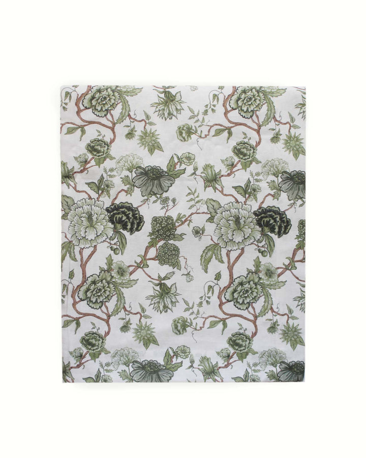 Rectangle Tablecloth (66x104 or 66x120) featuring a botanical William Morris Print style. This Floral Tablecloth is the perfect Easter Tablecloth for a traditional spring look. Its green and white palette fits Grand Millennial Decor styles perfectly. This Cotton Tablecloth is hand-drawn and handcrafted. Use it for your Mother's Day Brunch or as a Spring Table Cover to impress guests. Fits long dining tables and can work as an Oval tablecloth overlay.