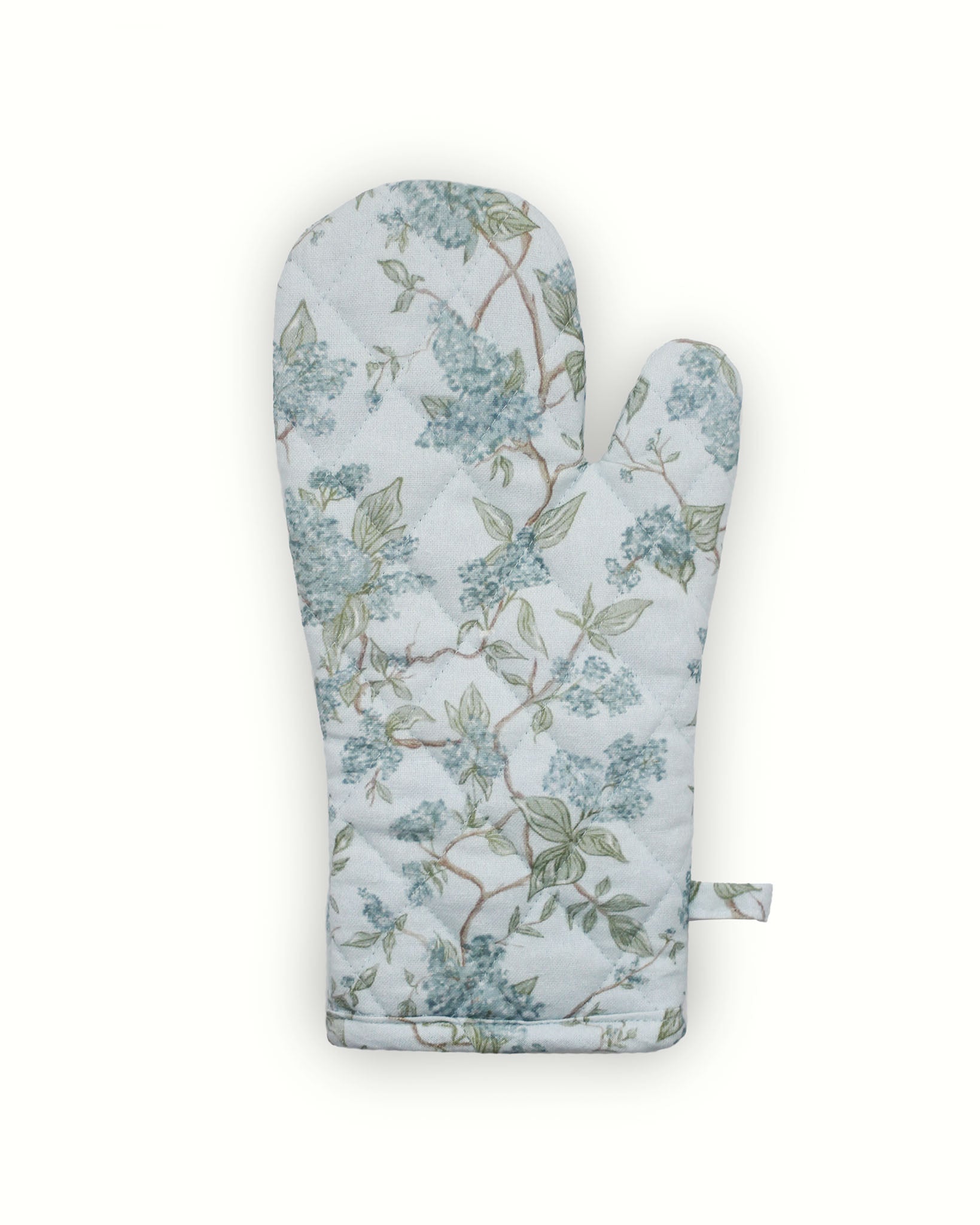 Blue Floral Quilted Oven Mitt Set