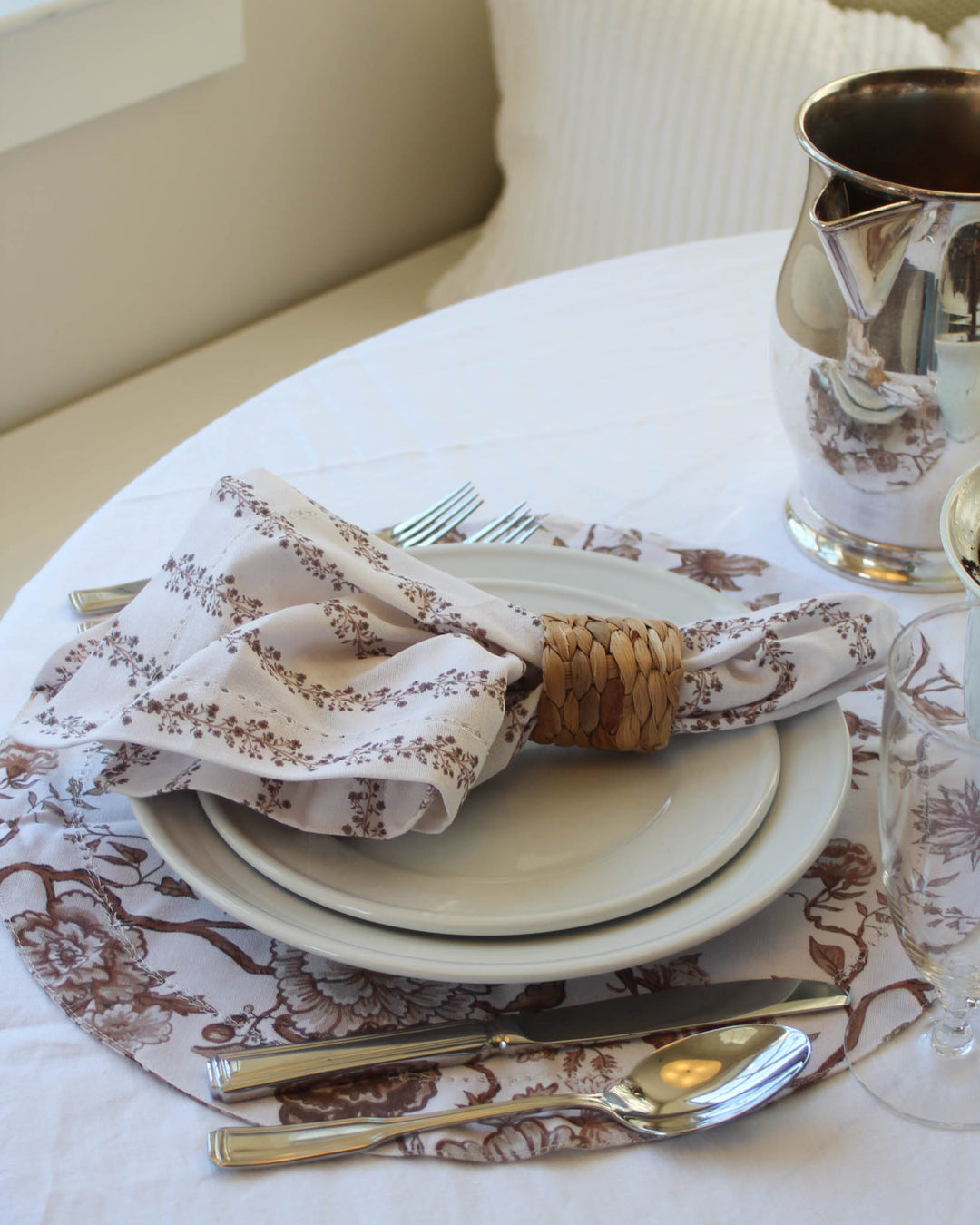 Florence Chestnut Floral Round Placemats, Set of Four