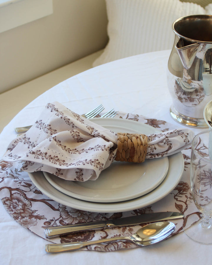 Florence Chestnut Floral Round Placemats, Set of Four
