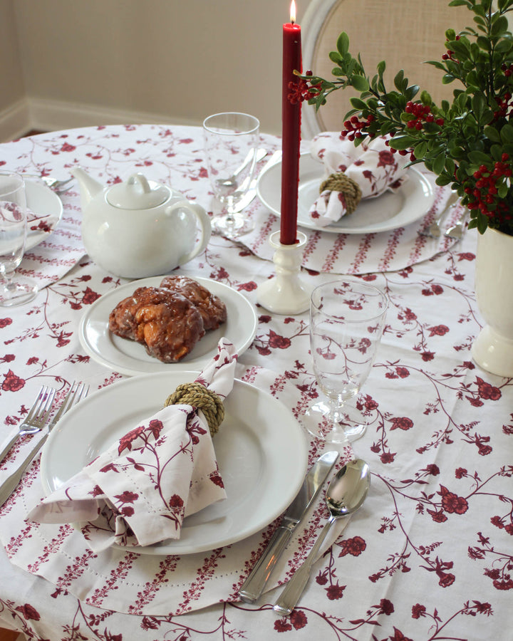 Begonia Stripe Ruby Floral Round Placemats, Set of Four