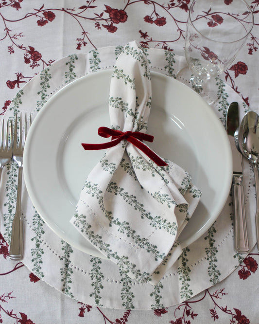 Begonia Stripe Floral Round Placemats, Set of Four