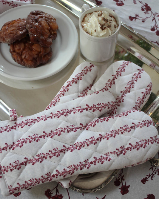 Begonia Stripe Floral Oven Mitt Set