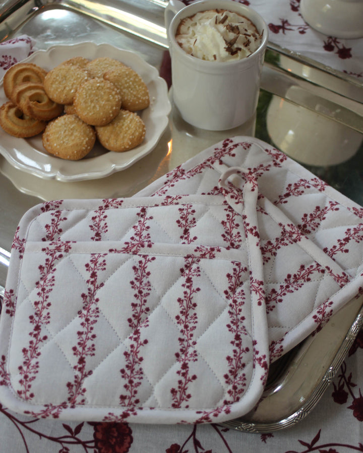 Begonia Stripe Ruby Floral Pot Holder Set