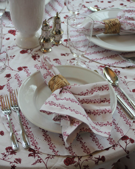 Begonia Stripe Floral Napkins, Set of Four