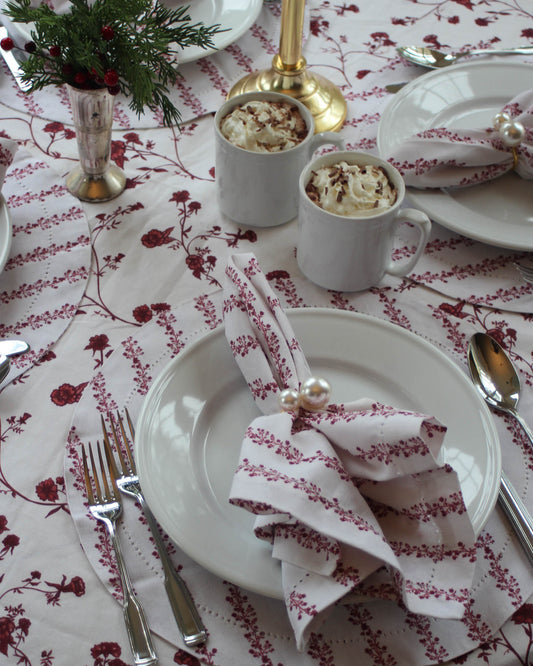 Begonia Stripe Floral Napkins, Set of Four