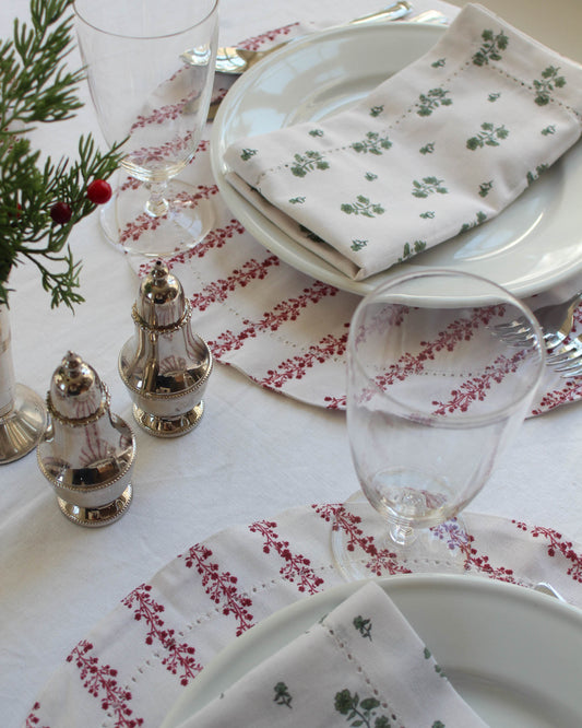 Begonia Stripe Floral Round Placemats, Set of Four