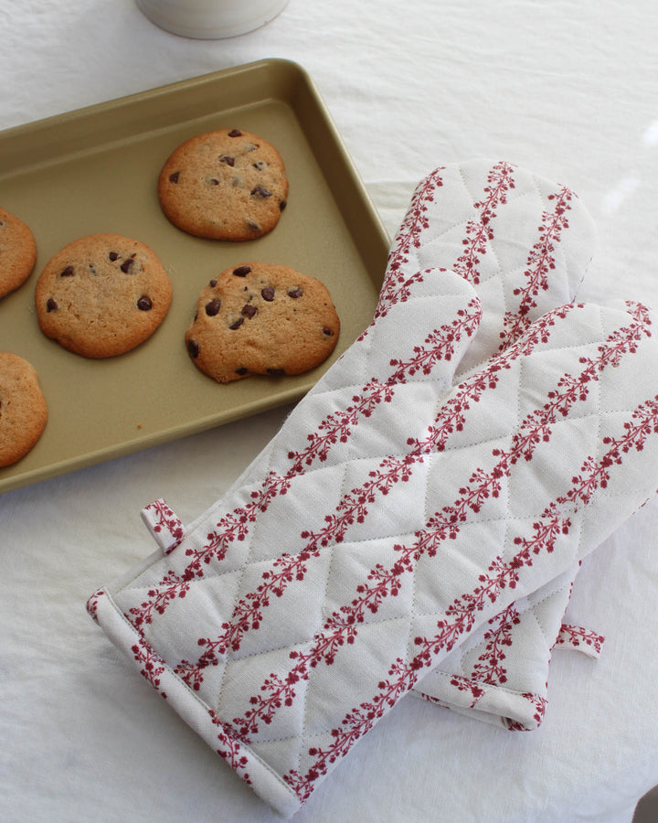 Begonia Stripe Ruby Oven Mitt Set