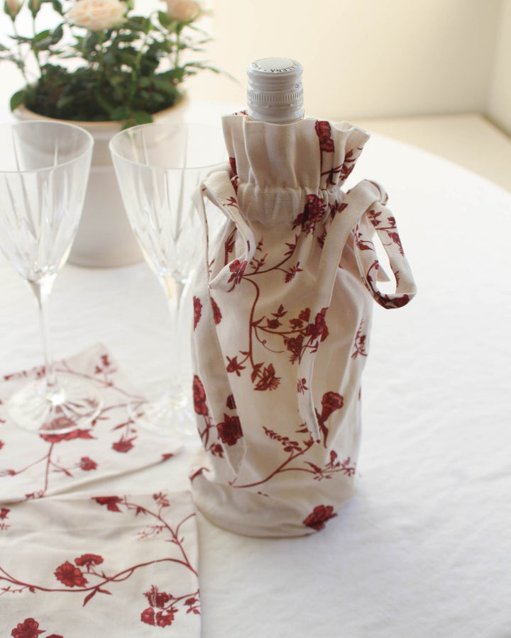 Garden Vine Red Floral Wine Bag