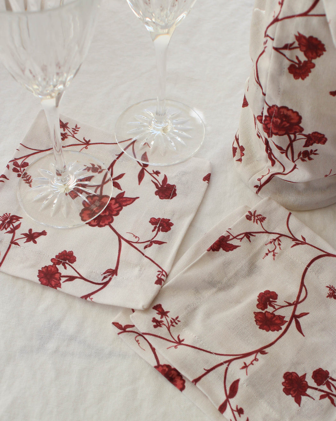 Garden Vine Red Floral Cocktail Napkins, Set of Four