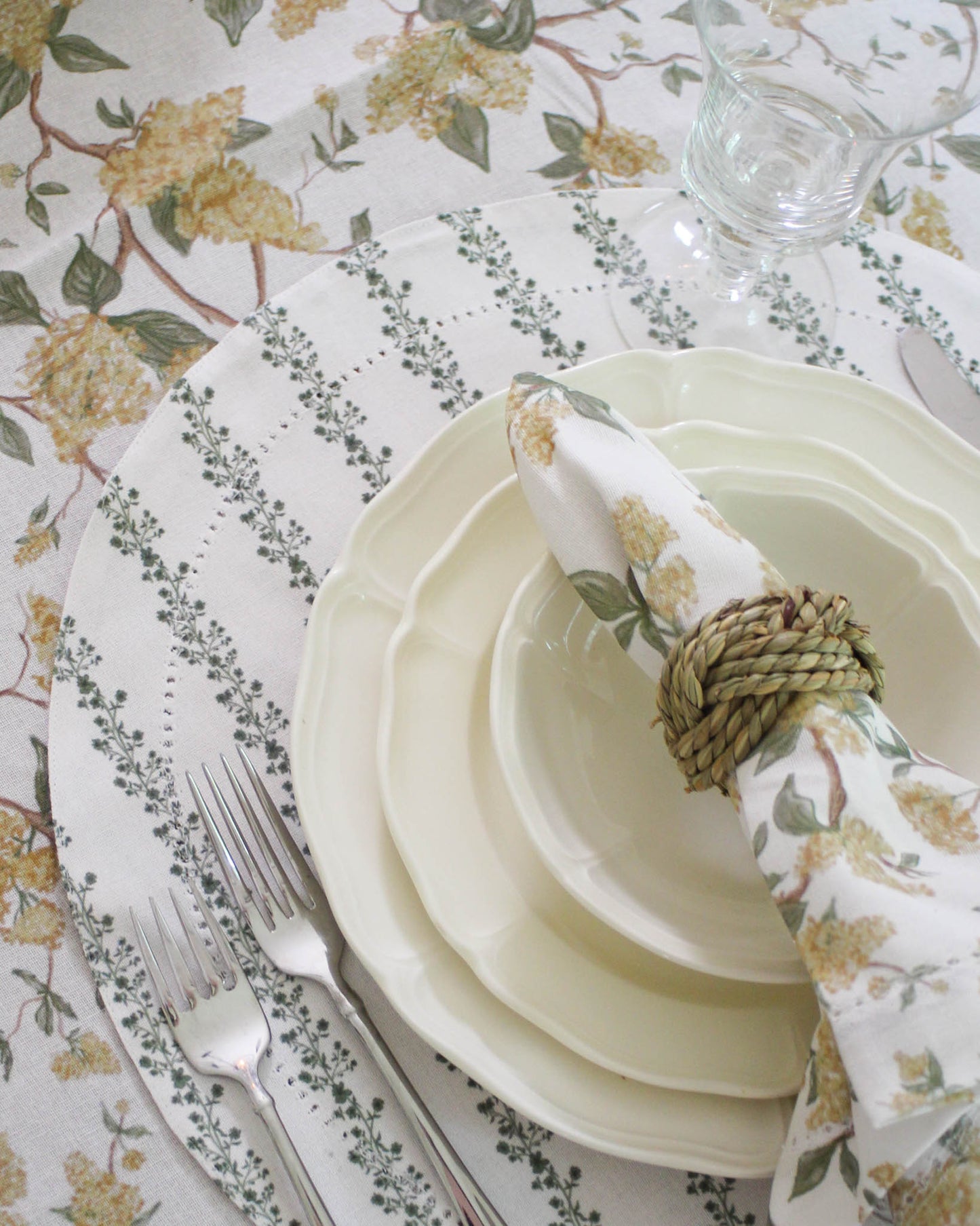 Begonia Stripe Floral Round Placemats, Set of Four