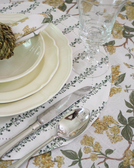 Begonia Stripe Floral Round Placemats, Set of Four