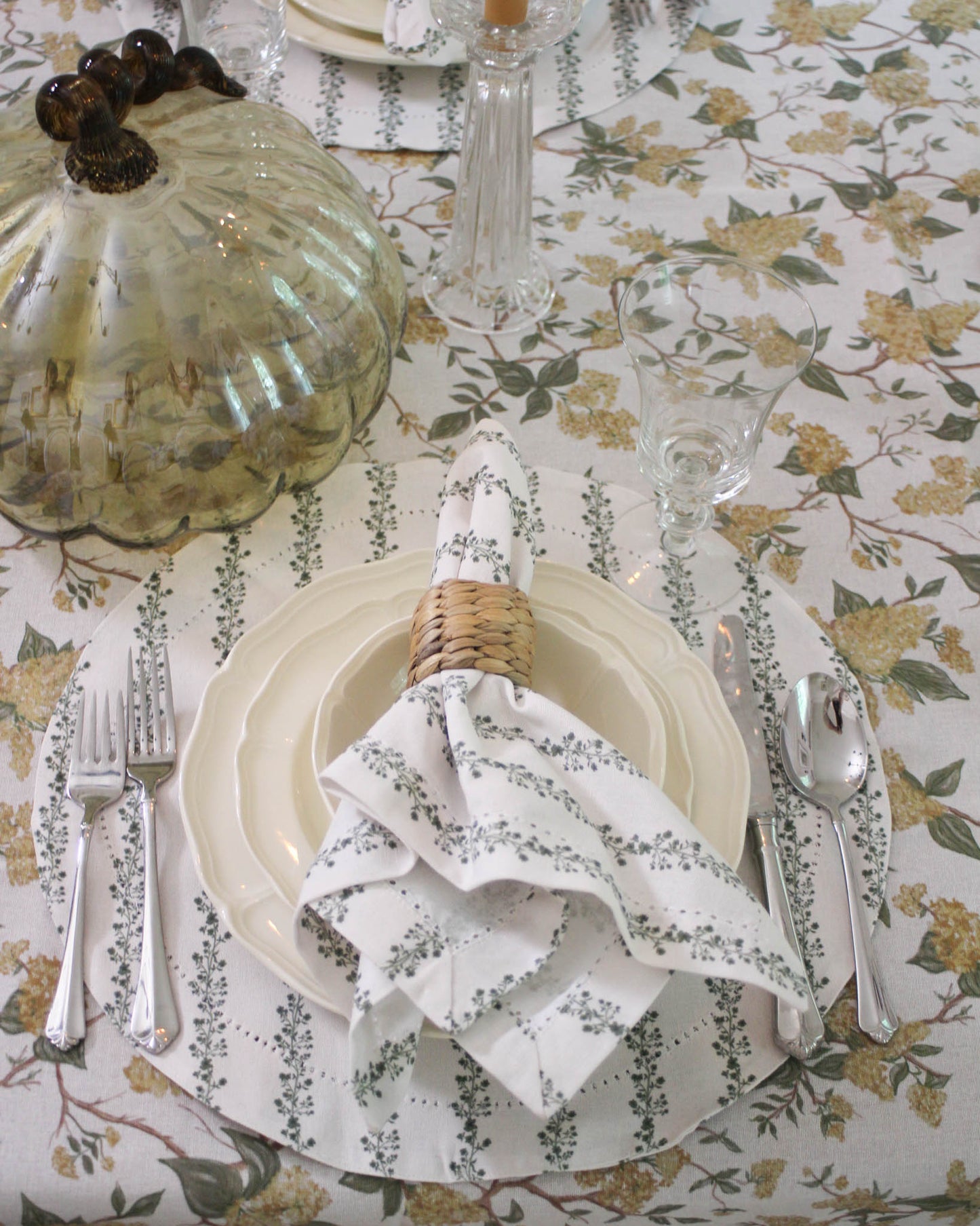 Begonia Stripe Floral Napkins, Set of Four