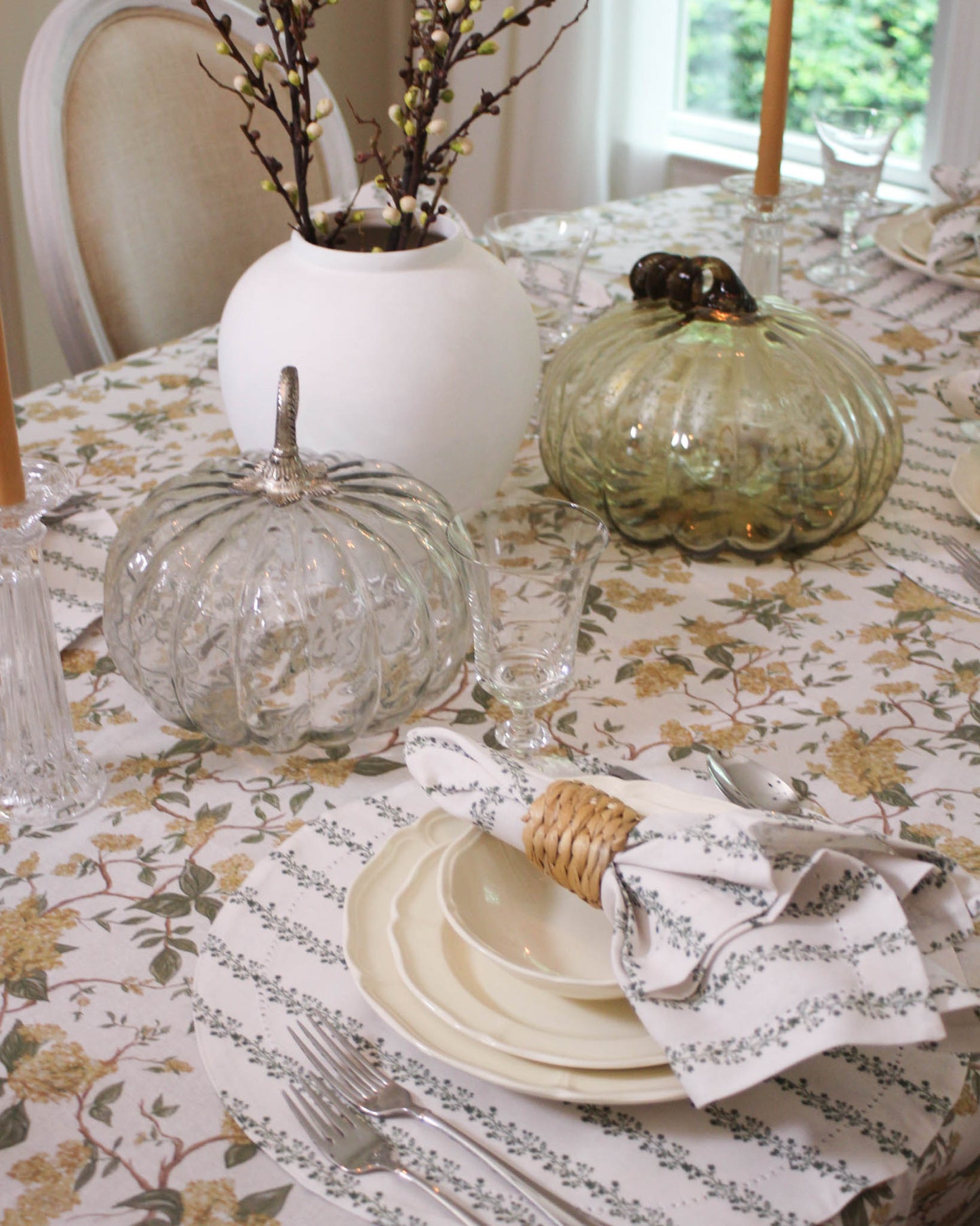 Begonia Stripe Floral Round Placemats, Set of Four