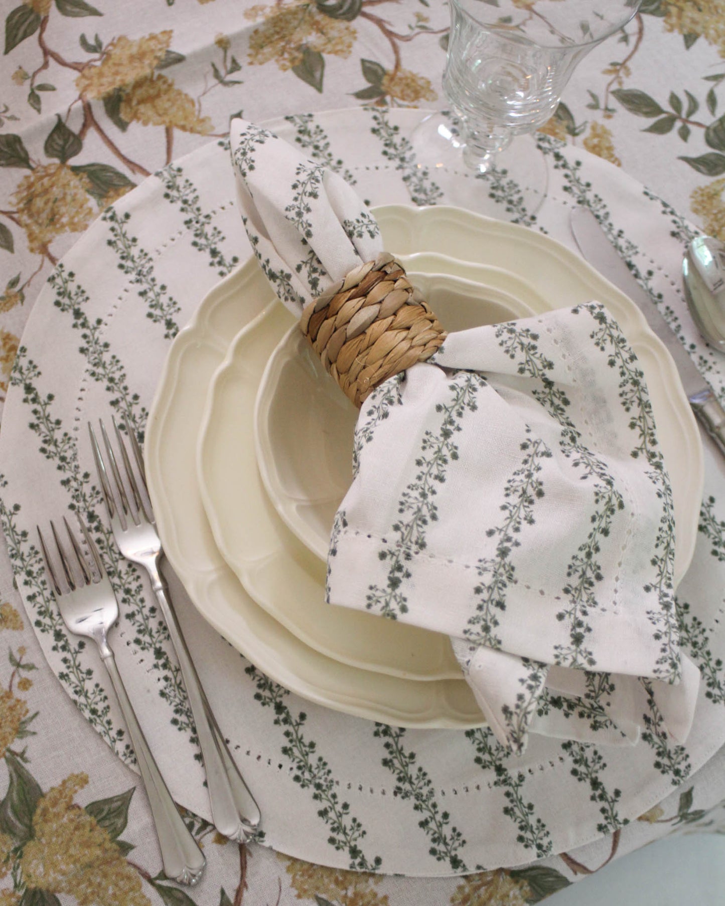 Begonia Stripe Floral Napkins, Set of Four