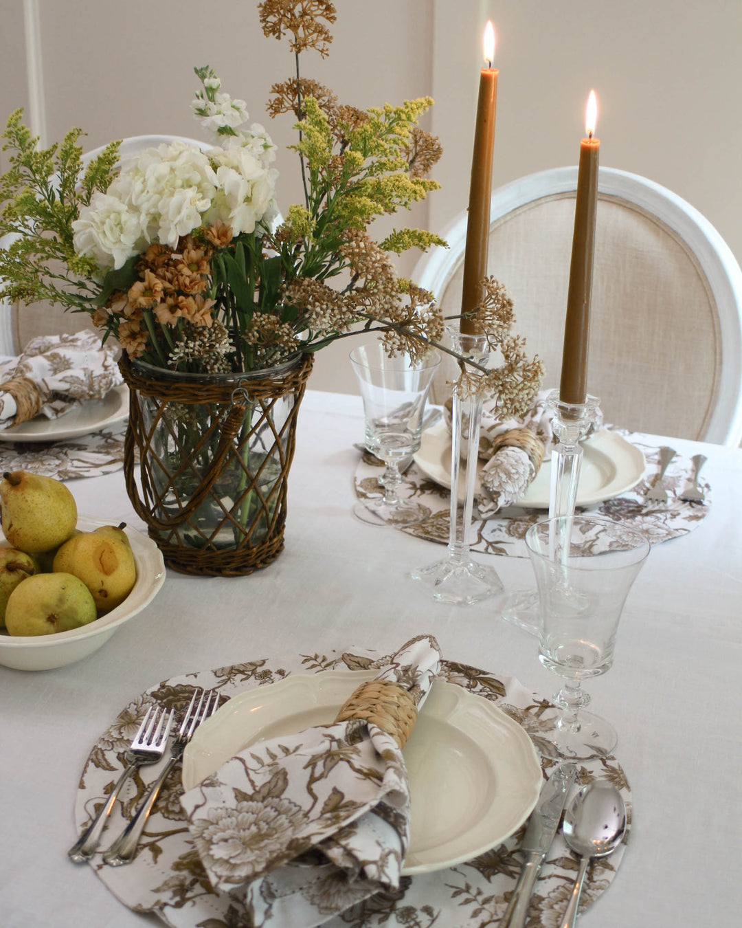 Florence Chestnut Floral Round Placemats, Set of Four