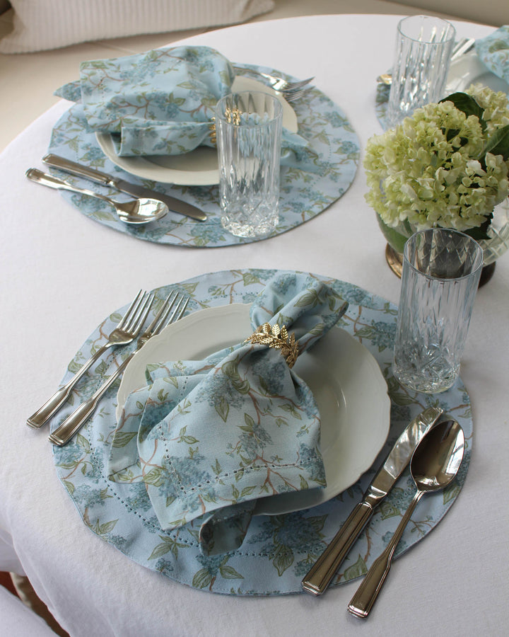Hyacinth Blue Floral Round Placemats, Set of Four