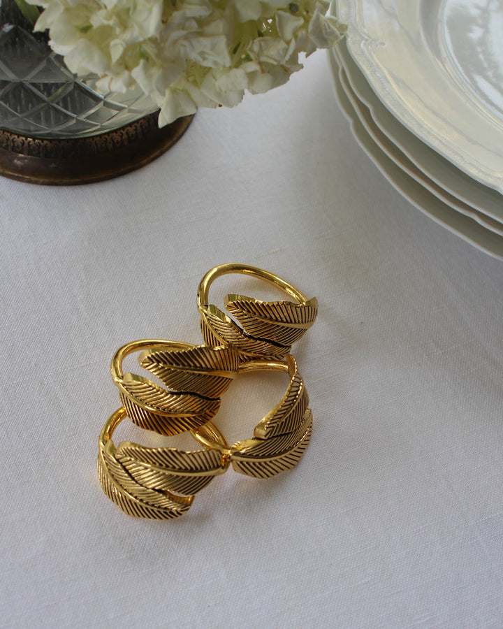 Gold Leaf Napkin Rings, Set of Four