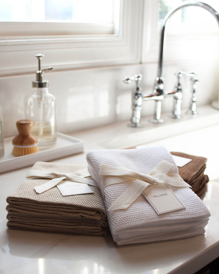 Sorrento White Cotton Knit Kitchen Towel, Set of 2