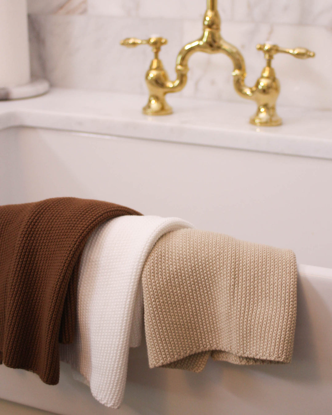 Sorrento Brown Cotton Knit Kitchen Towel, Set of 2