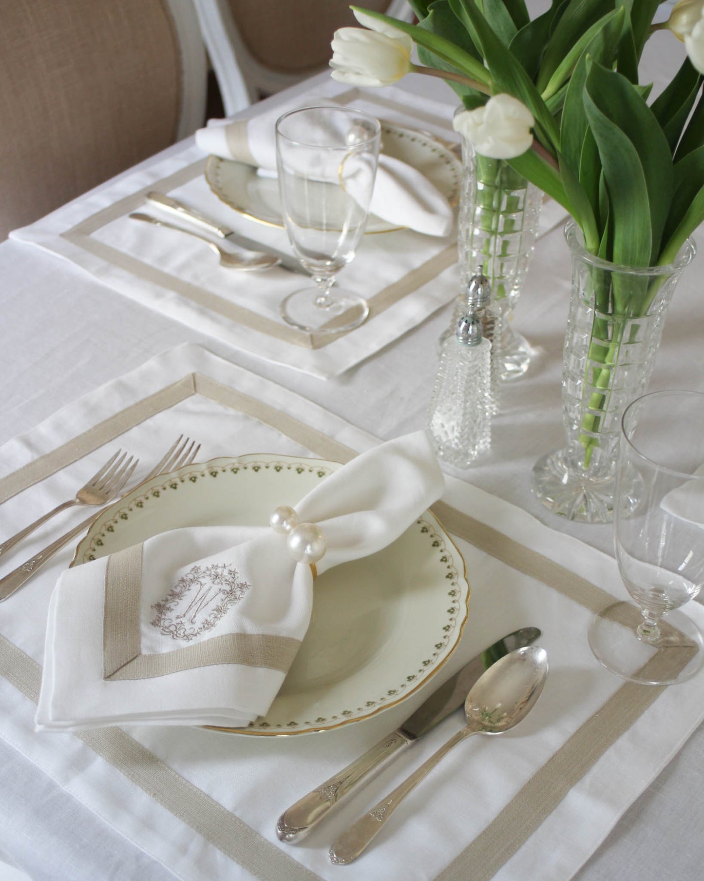 Willa Border Linen Napkins, Set of Four